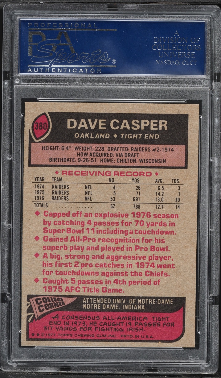 1977 Topps All Pro Dave Casper #380 PSA 8 NM-MT
