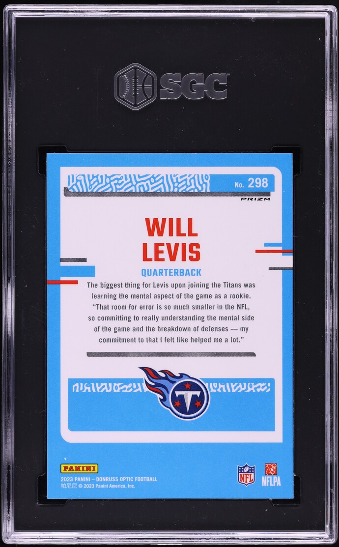 2023 Donruss Optic Pink Prizm Will Levis ROOKIE #298 SGC 10 GEM MINT