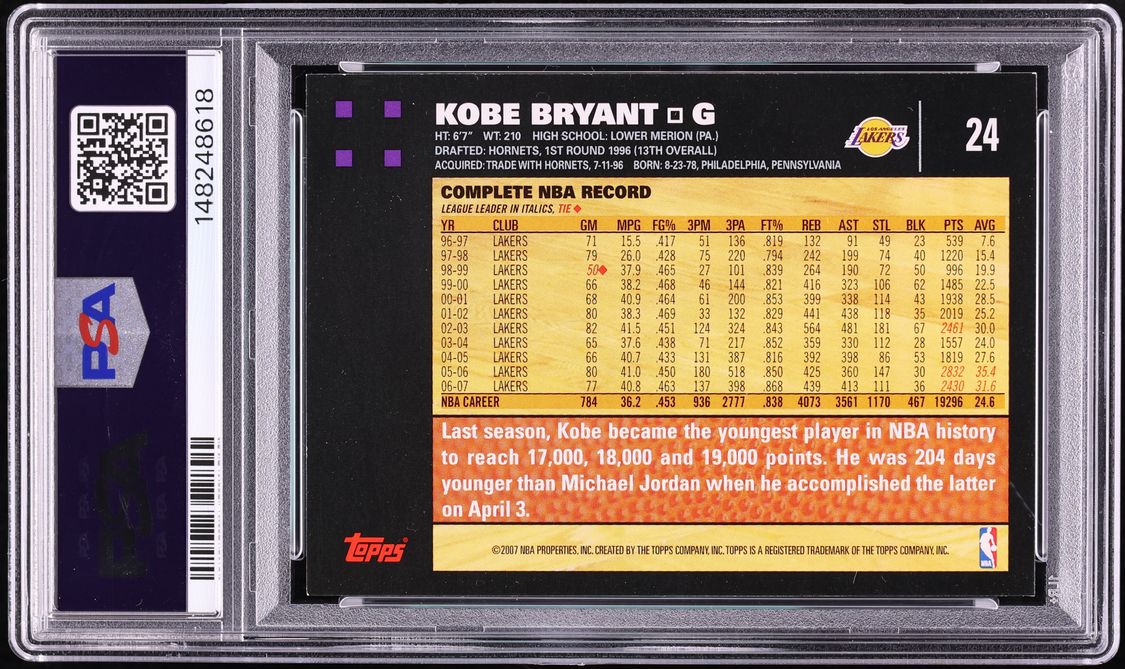 2007 Topps Basketball Kobe Bryant #24 PSA 7 NRMT