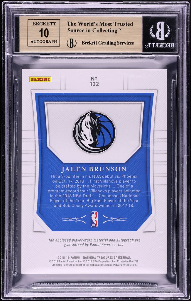 2018 National Treasures Emerald Jalen Brunson ROOKIE PATCH AUTO 1/5 #132 BGS 9.5 GEM MINT