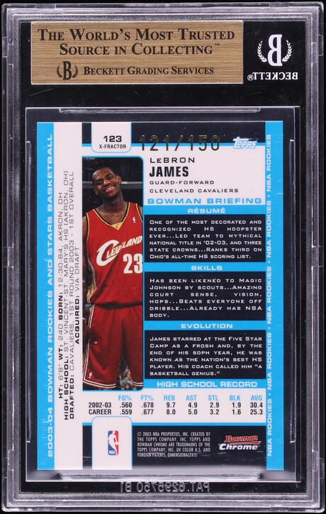 2003 Bowman Chrome Xfractor LeBron James ROOKIE /150 #123 BGS 9.5 GEM MINT