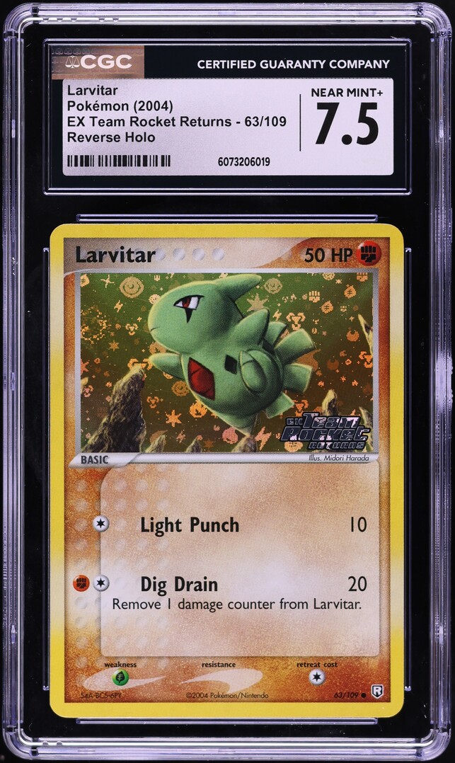 2004 Pokemon EX Team Rocket Returns Reverse Holo Larvitar #63 CGC 7.5 NRMT+