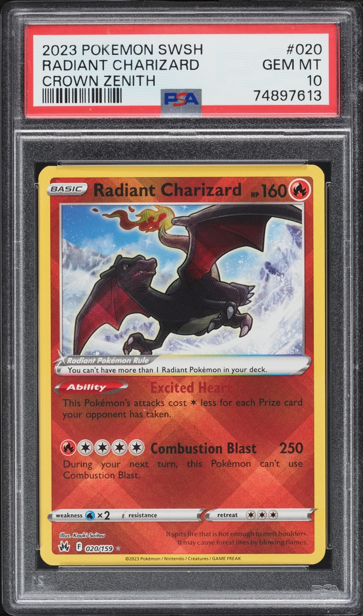 2023 Pokemon Sword & Shield Crown Zenith Holo Radiant Charizard #20 PSA 10 GEM MINT
