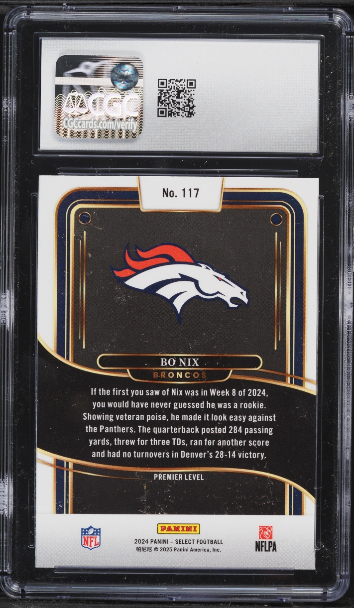 2024 Select Premier Level Bo Nix ROOKIE #117 CGC 10 GEM MINT