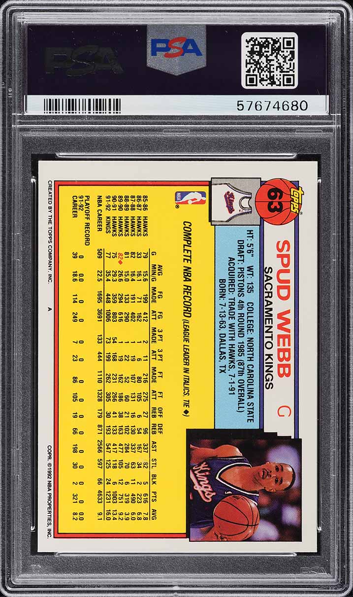 1992 Topps Basketball Spud Webb #63 PSA 10 GEM MINT
