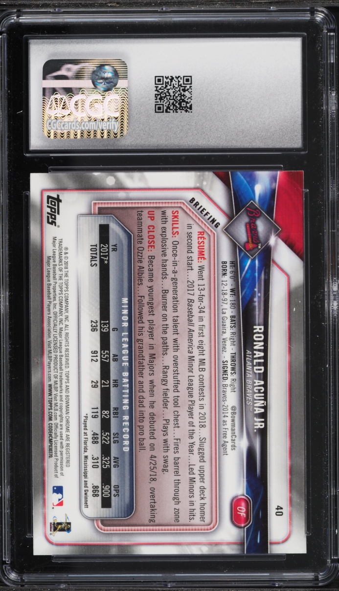 2018 Bowman Chrome Ronald Acuna Jr. ROOKIE #40 CGC 9 MINT