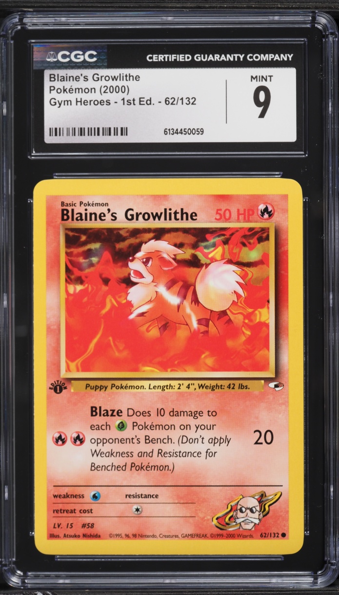 2000 Pokemon Gym Heroes 1st Edition Blaine's Growlithe #62 CGC 9 MINT