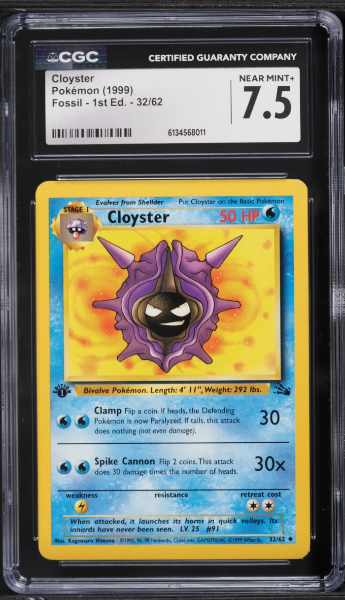 1999 Pokemon Fossil 1st Edition Cloyster #32 CGC 7.5 NRMT+