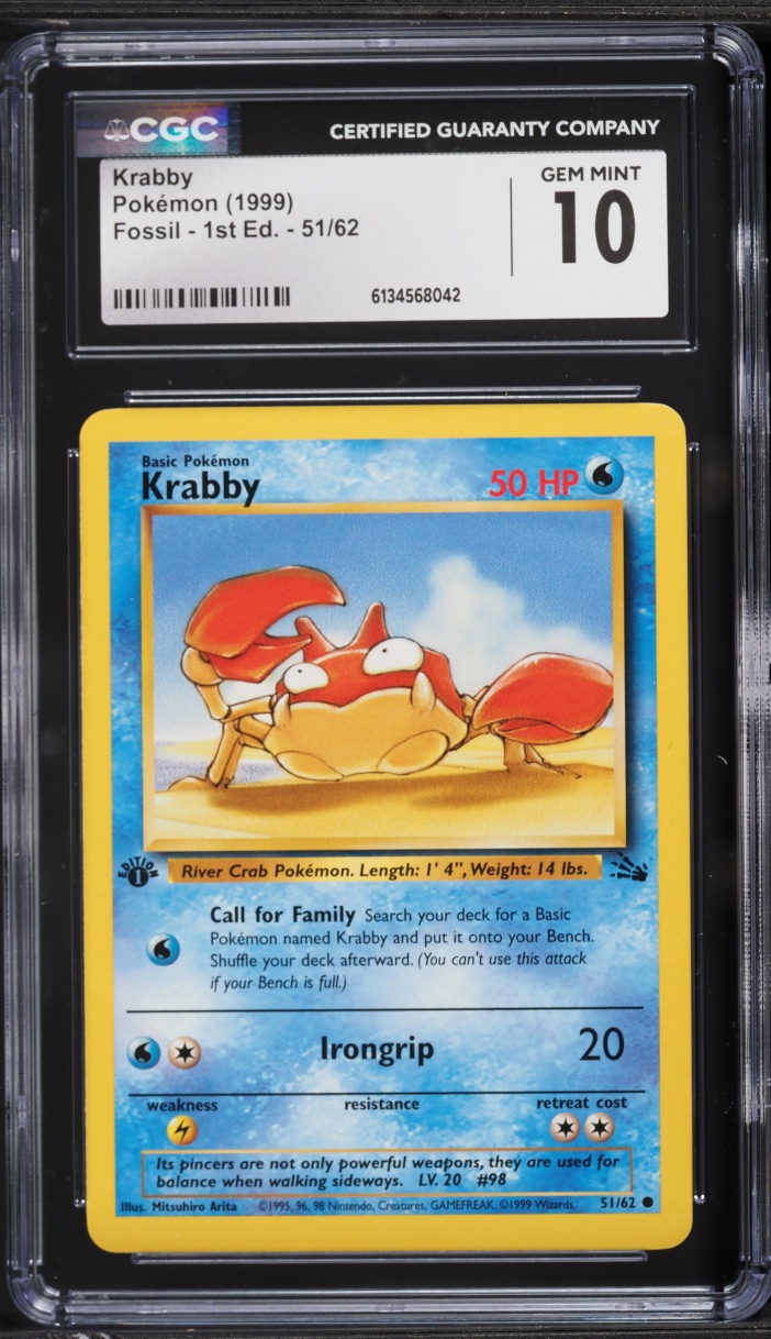 1999 Pokemon Fossil 1st Edition Krabby #51 CGC 10 GEM MINT