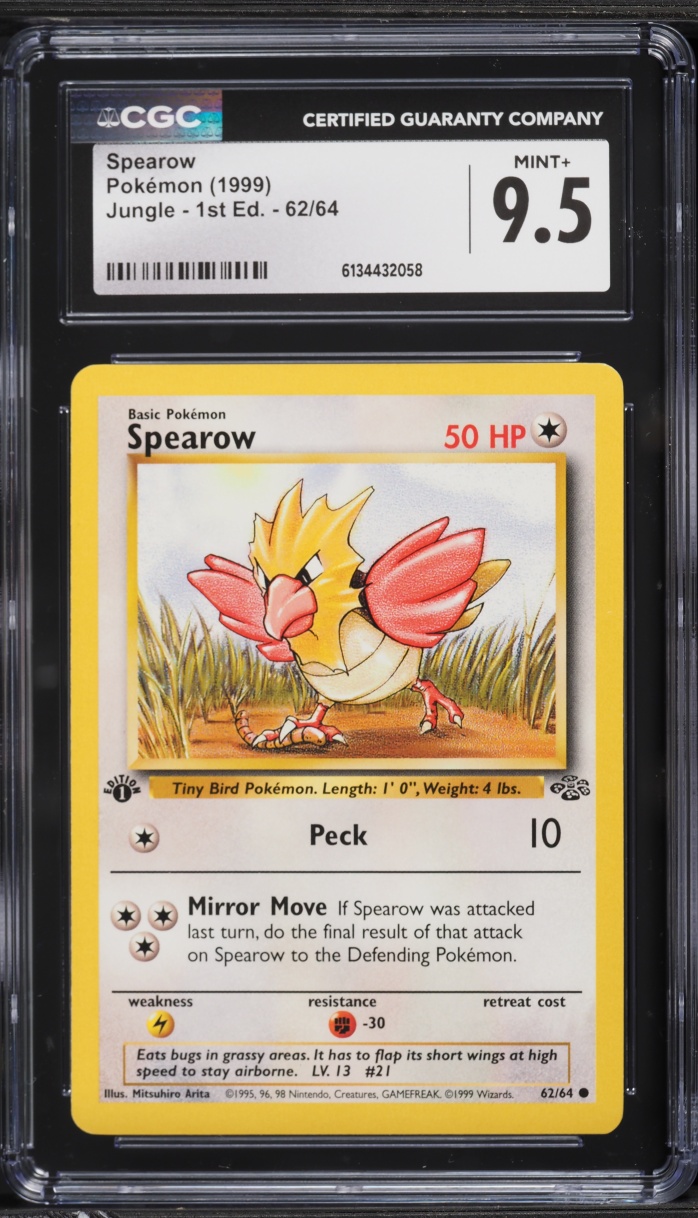 1999 Pokemon Jungle 1st Edition Spearow #62 CGC 9.5 MINT+