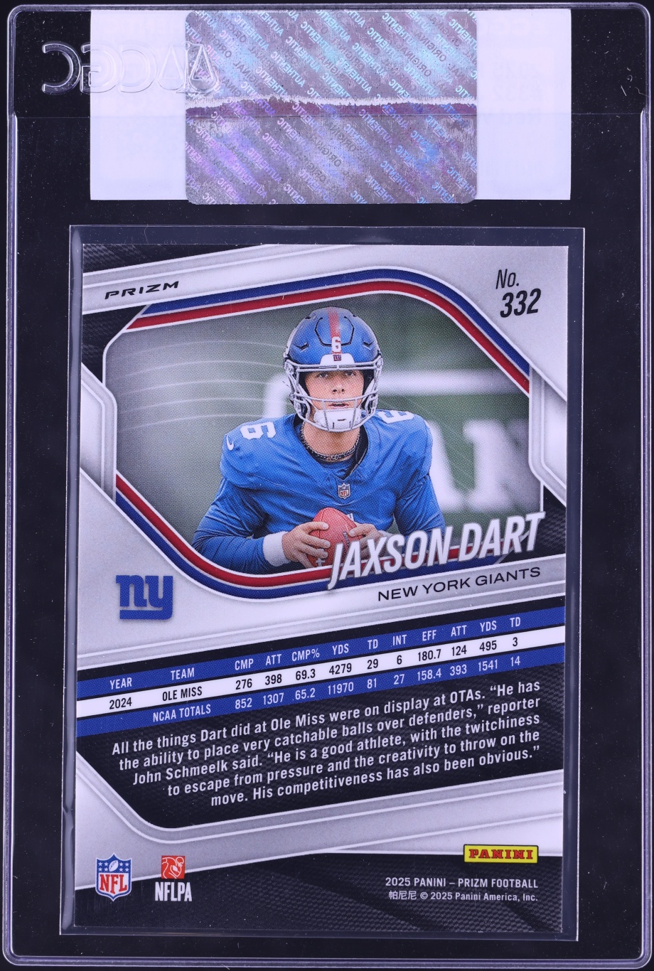 2025 Panini Prizm Red White & Blue Jaxson Dart ROOKIE #332 CGC AUTH