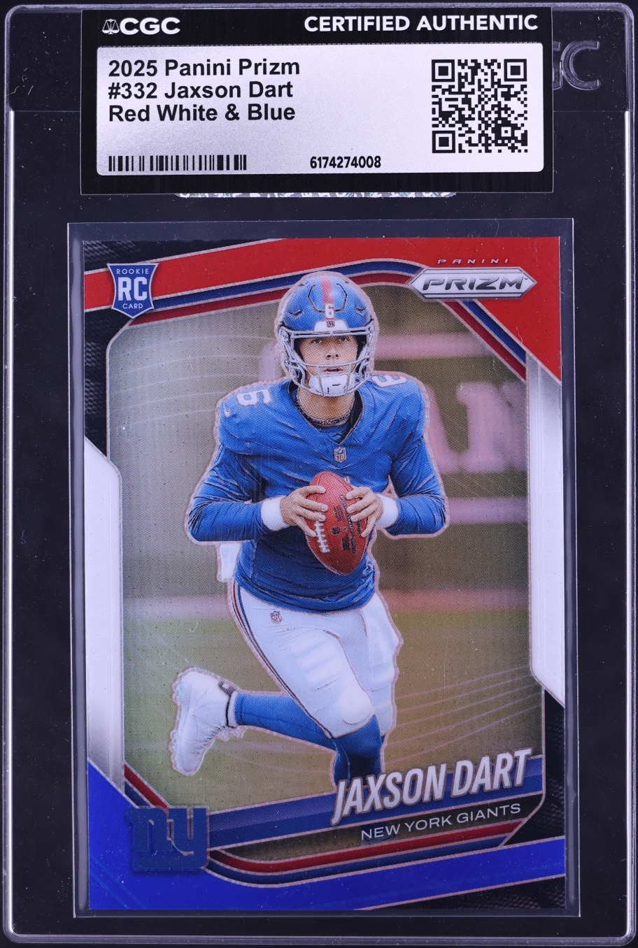2025 Panini Prizm Red White & Blue Jaxson Dart ROOKIE #332 CGC AUTH