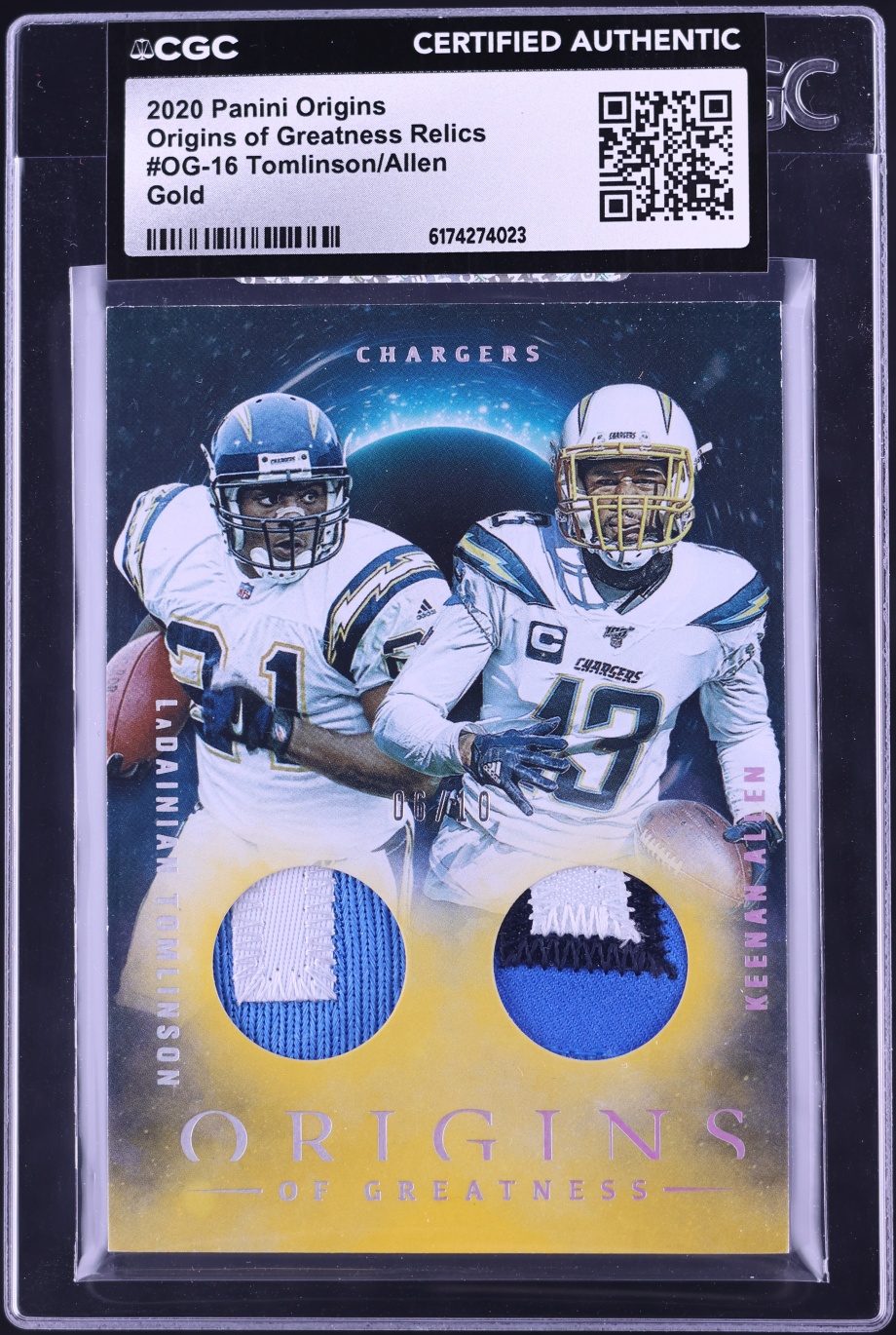 2020 Panini Origins Of Greatness Gold LaDainian Tomlinson Allen PATCH /10 #OG-16 CGC AUTH