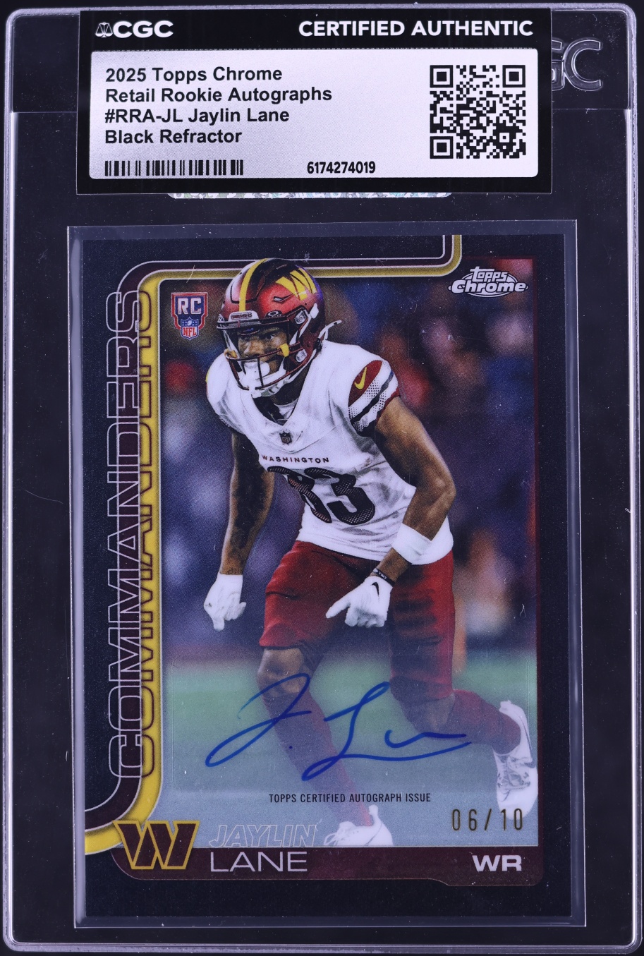 2025 Topps Chrome Retail Black Refractor Jaylin Lane ROOKIE AUTO /10 #RRA-JL CGC AUTH