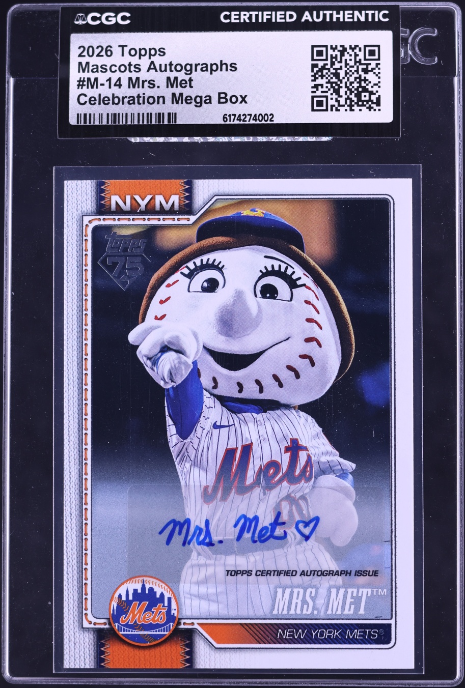 2026 Topps Mascots Celebration Mega Box Mrs. Met AUTO /99 #M-14 CGC AUTH