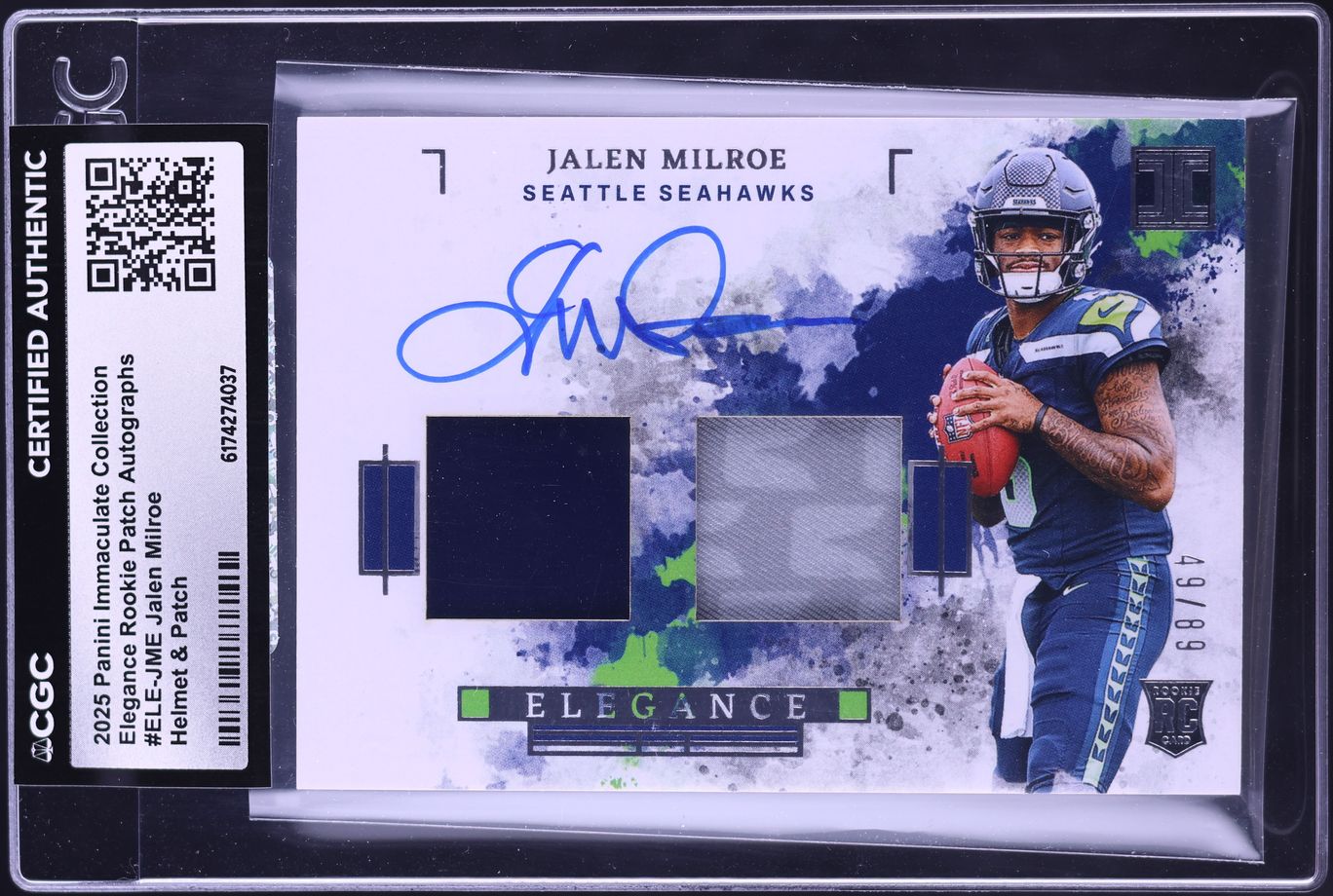 2025 Immaculate Collection Elegance Helmet Jalen Milroe ROOKIE PATCH AUTO /89 #ELE-JME CGC AUTH