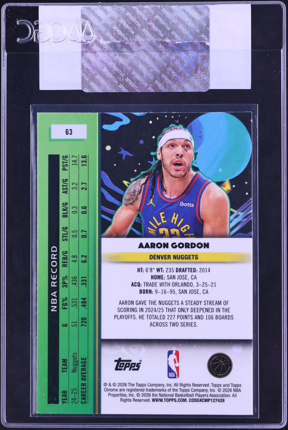 2025 Topps Chrome Cosmic Nucleus Refractor Aaron Gordon #63 CGC AUTH