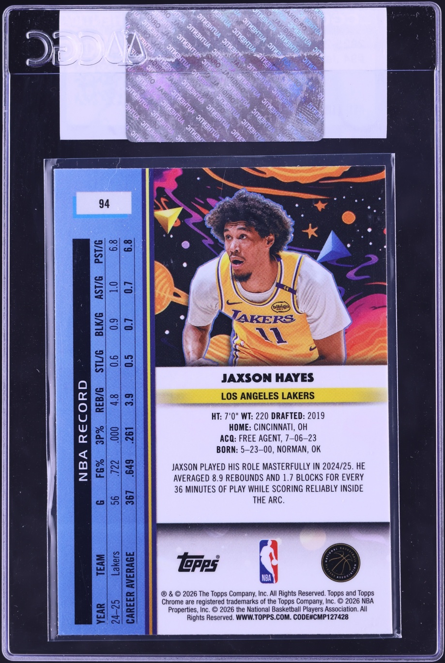 2025 Topps Chrome Cosmic Jaxson Hayes #94 CGC AUTH