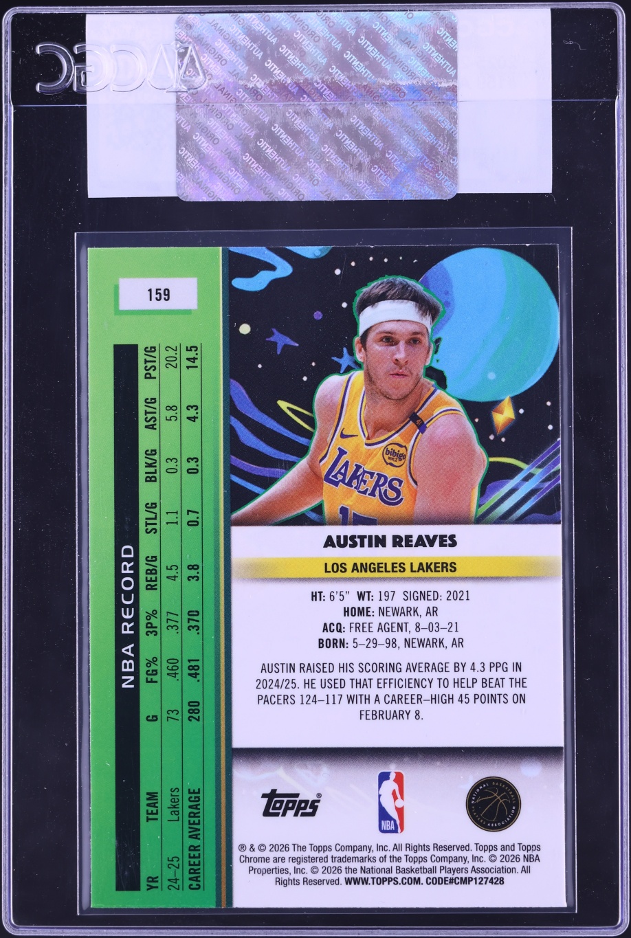 2025 Topps Chrome Cosmic Austin Reaves #159 CGC AUTH