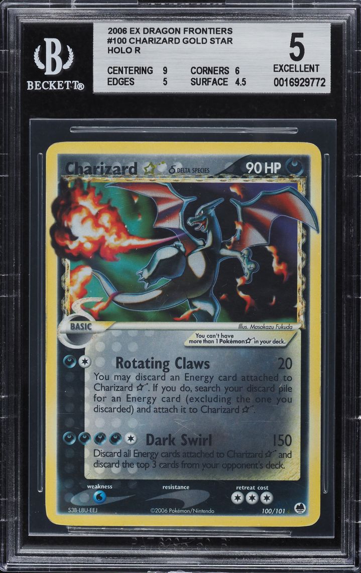 2006 Pokemon EX Dragon Frontiers Holo Charizard Gold Star #100 BGS 5 EX