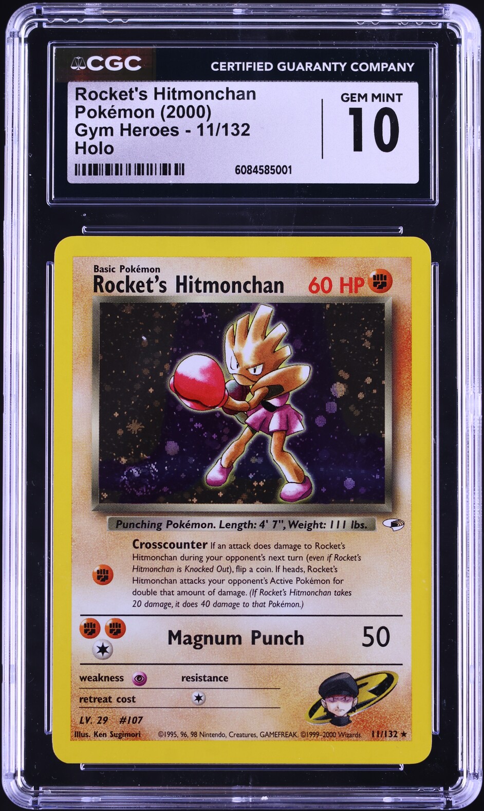 2000 Pokemon Gym Heroes Holo Rocket's Hitmonchan #11 CGC 10 GEM MINT