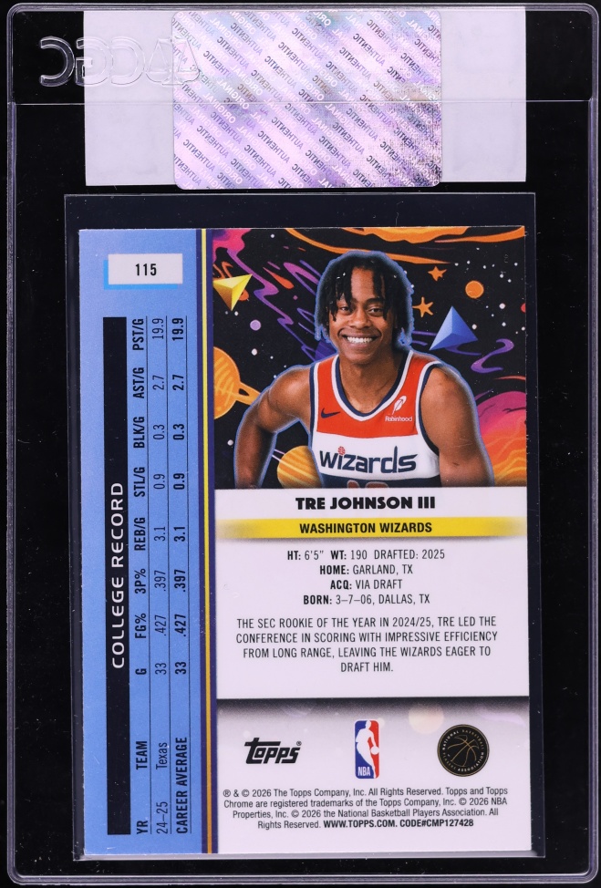 2025 Topps Chrome Cosmic Tre Johnson III ROOKIE #115 CGC AUTH