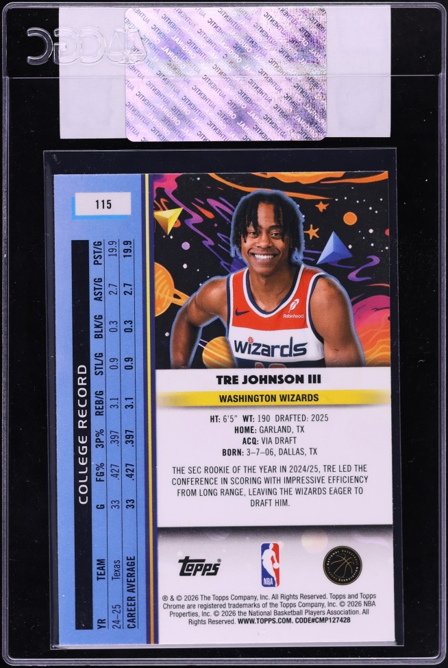 2025 Topps Chrome Cosmic Tre Johnson III ROOKIE #115 CGC AUTH