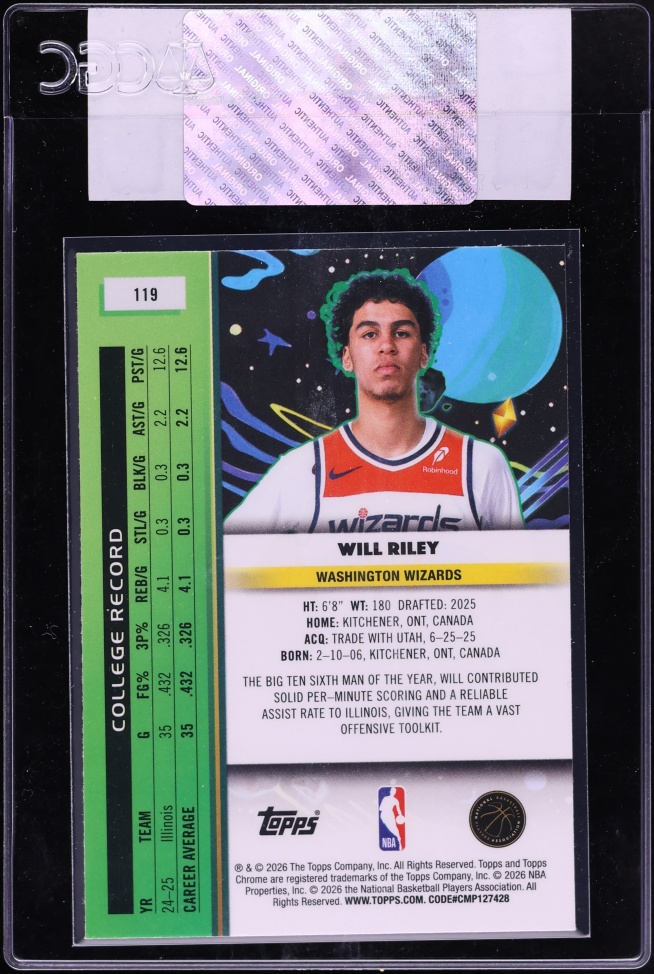 2025 Topps Chrome Cosmic Will Riley ROOKIE #119 CGC AUTH