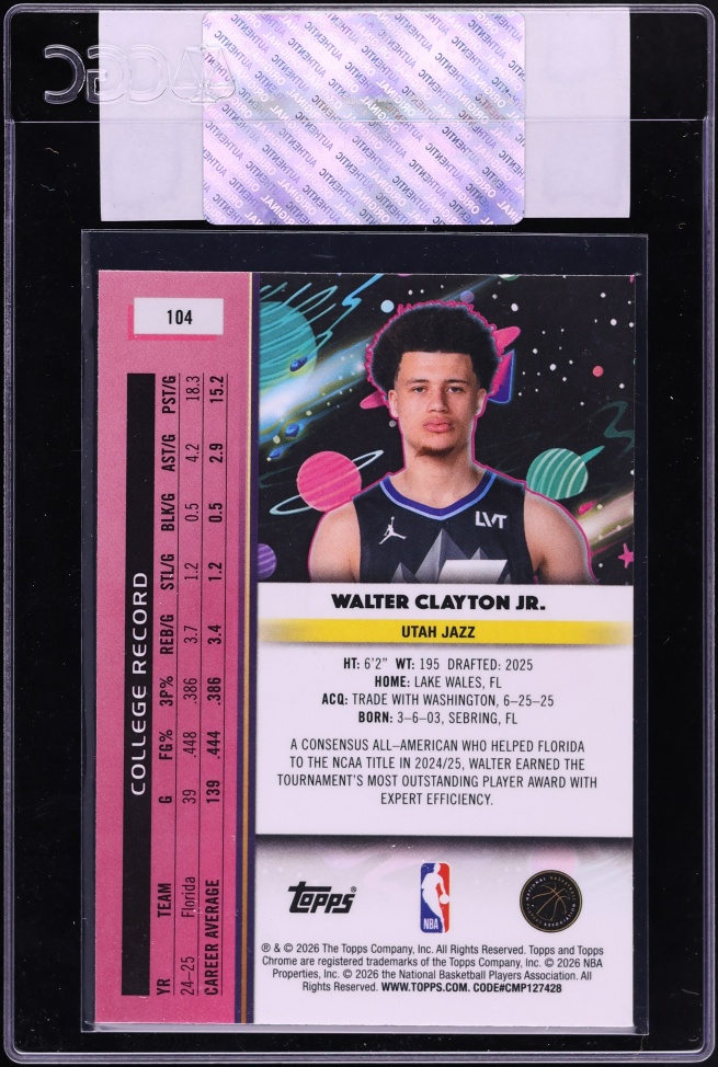 2025 Topps Chrome Cosmic Walter Clayton Jr. ROOKIE #104 CGC AUTH