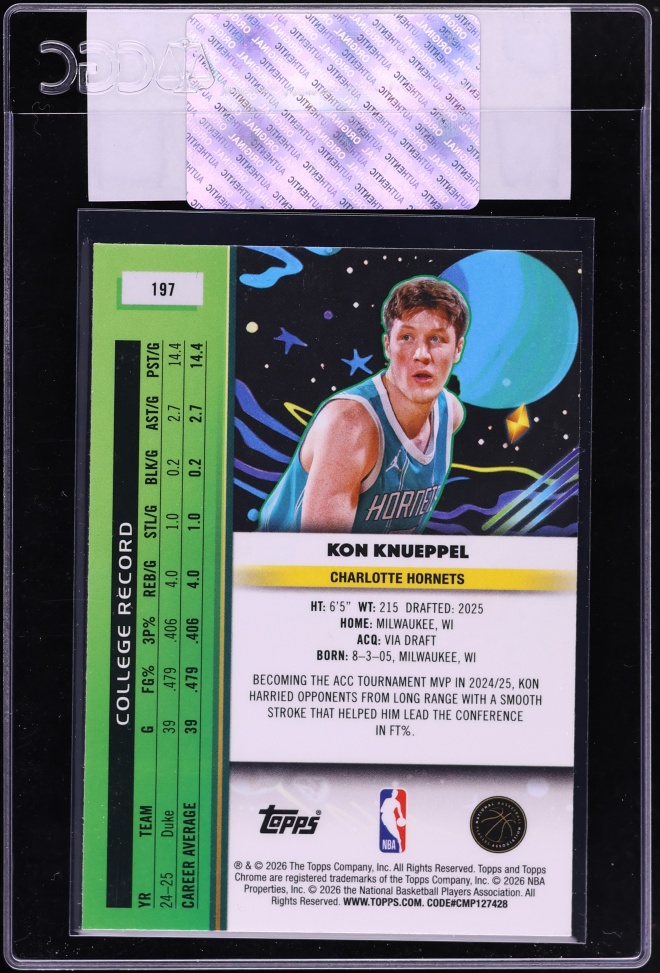 2025 Topps Chrome Cosmic Kon Knueppel ROOKIE #197 CGC AUTH