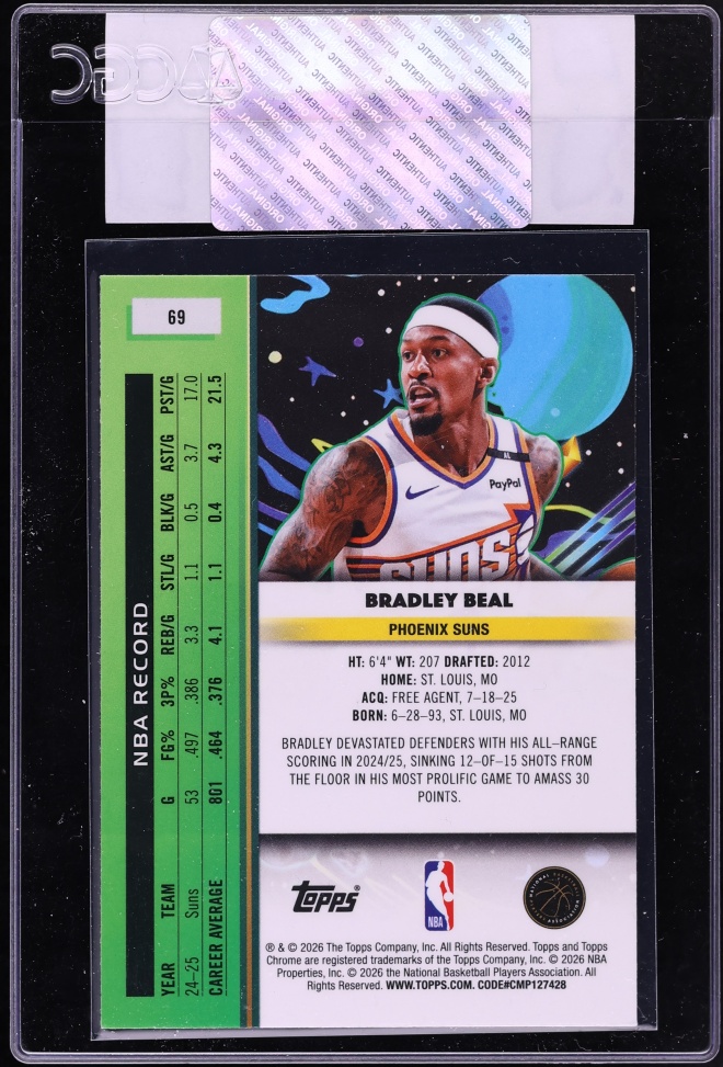 2025 Topps Chrome Cosmic Bradley Beal #69 CGC AUTH