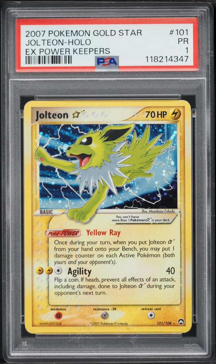 2007 Pokemon EX Power Keepers Holo Jolteon Gold Star #101 PSA 1 PR