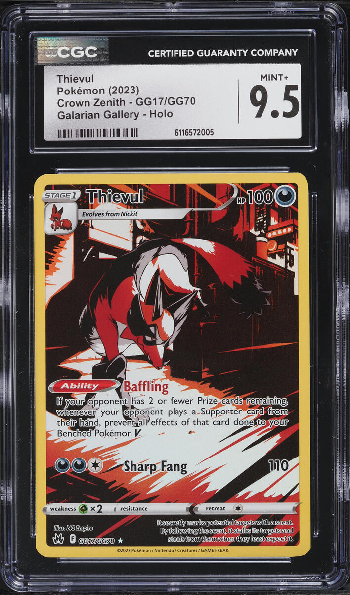 2023 Pokemon Sword & Shield Crown Zenith Alt Art Thievul #GG17 CGC 9.5 MINT+