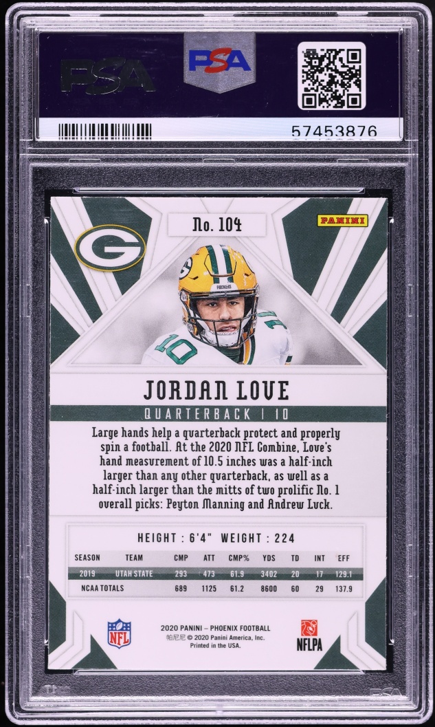 2020 Panini Phoenix Fire Burst Jordan Love ROOKIE #104 PSA 10 GEM MINT