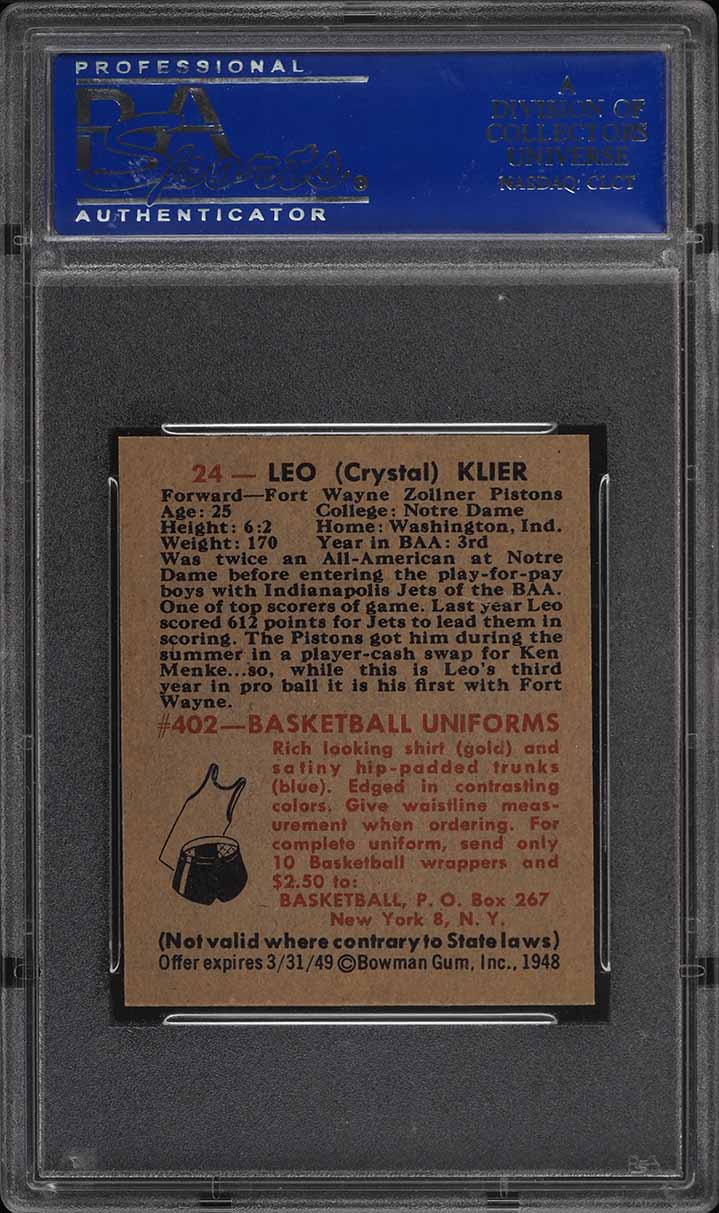 1948 Bowman Basketball Leo Klier #24 PSA 9 MINT