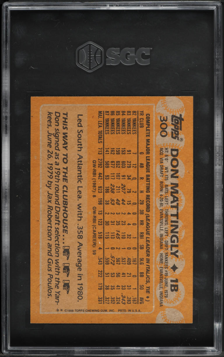 1988 Topps Don Mattingly #300 SGC 8 NM-MT