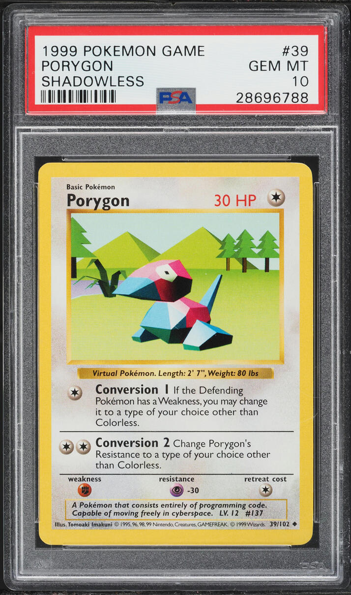 1999 Pokemon Base Set Shadowless Porygon #39 PSA 10 GEM MINT