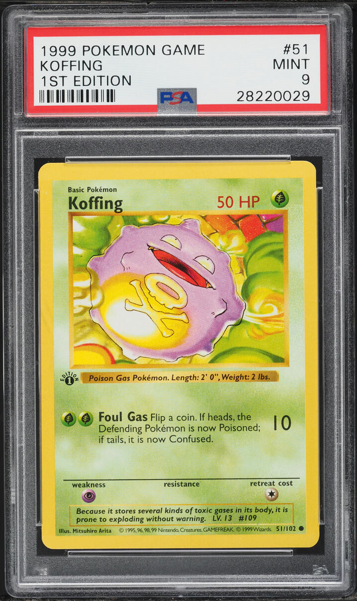 1999 Pokemon Base Set Shadowless 1st Edition Koffing #51 PSA 9 MINT