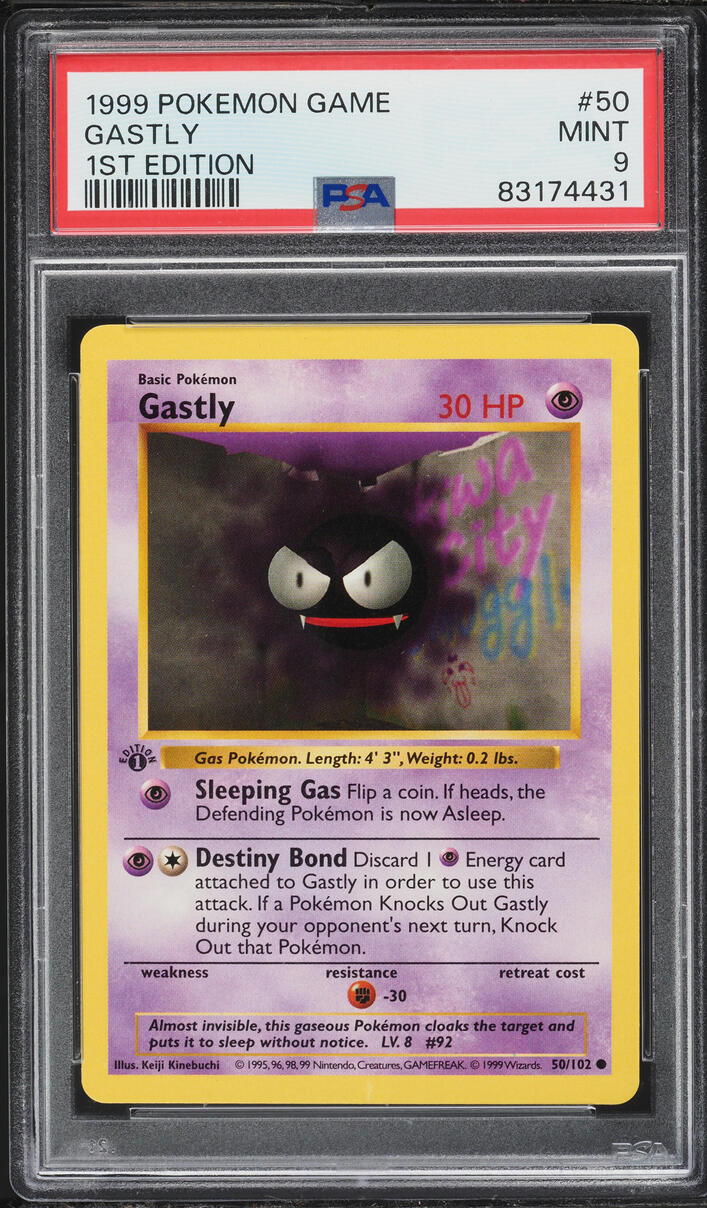 1999 Pokemon Base Set Shadowless 1st Edition Gastly #50 PSA 9 MINT