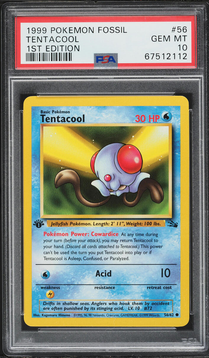 1999 Pokemon Fossil 1st Edition Tentacool #56 PSA 10 GEM MINT