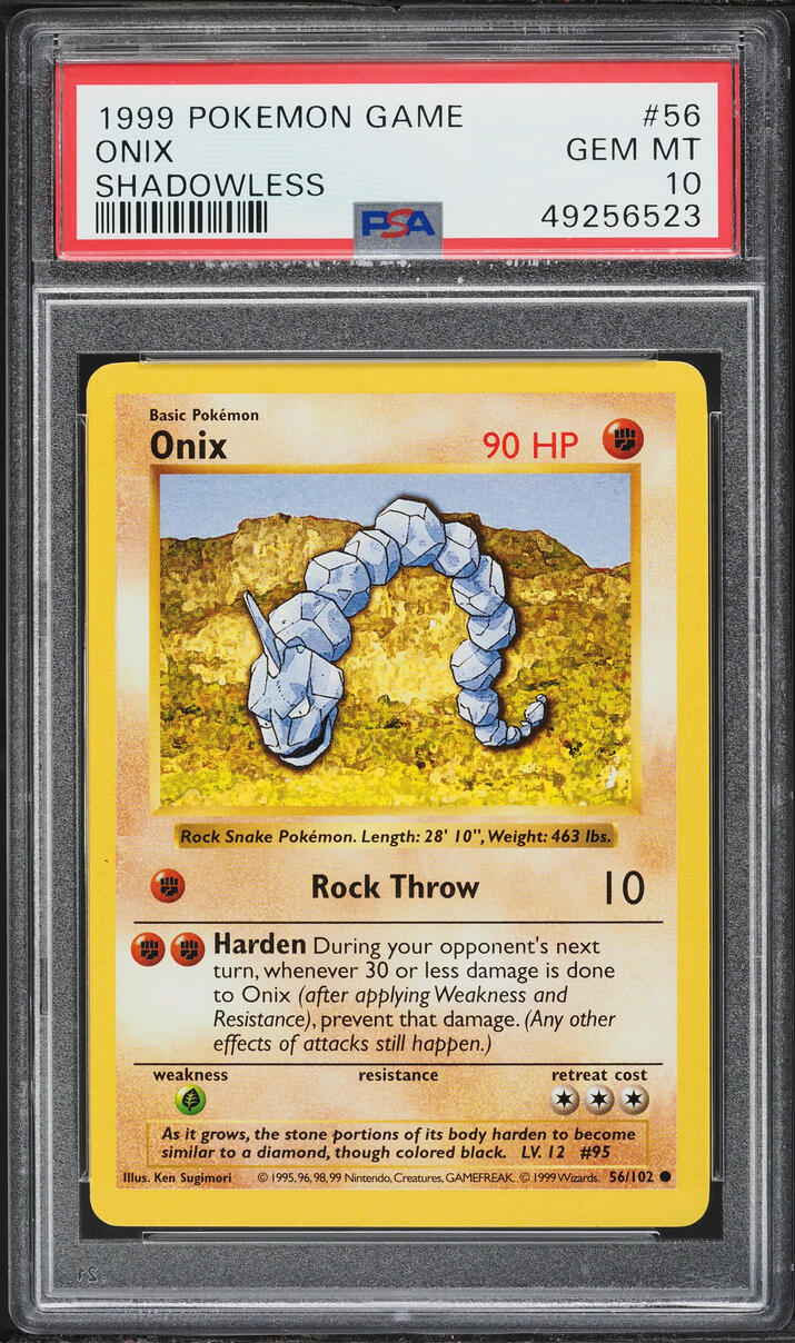 1999 Pokemon Base Set Shadowless Onix #56 PSA 10 GEM MINT