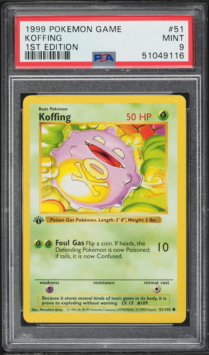 1999 Pokemon Base Set Shadowless 1st Edition Koffing #51 PSA 9 MINT