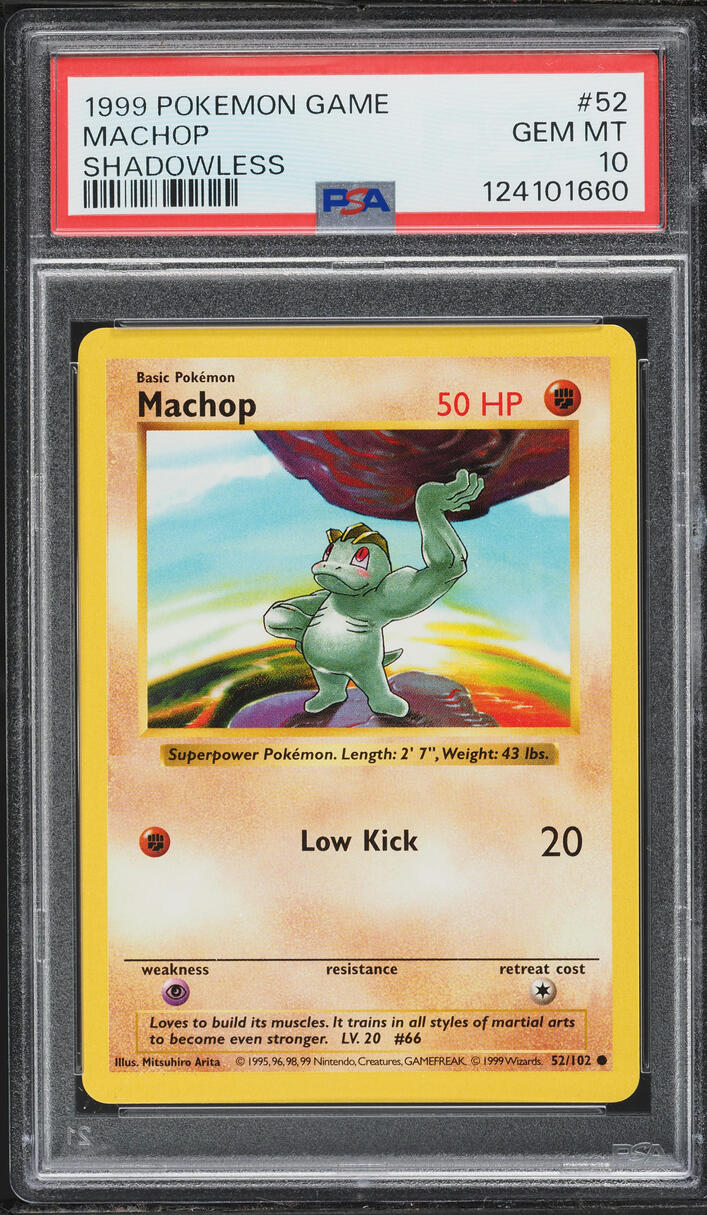 1999 Pokemon Base Set Shadowless Machop #52 PSA 10 GEM MINT