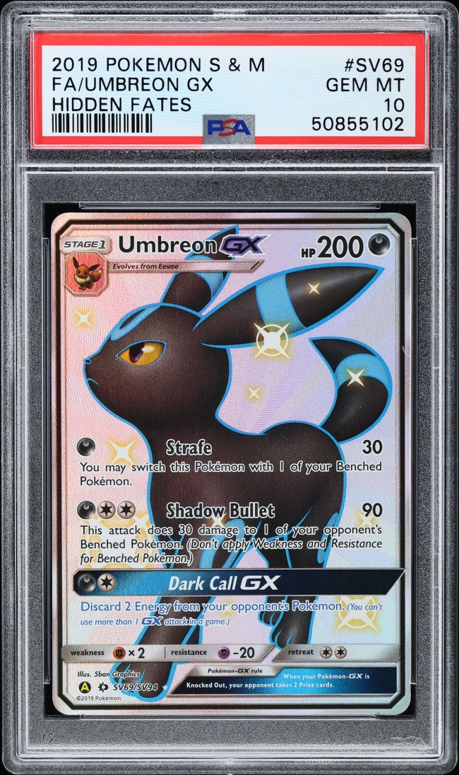 2019 Pokemon Sun & Moon Hidden Fates Full Art Umbreon GX #SV69 PSA 10 GEM MINT