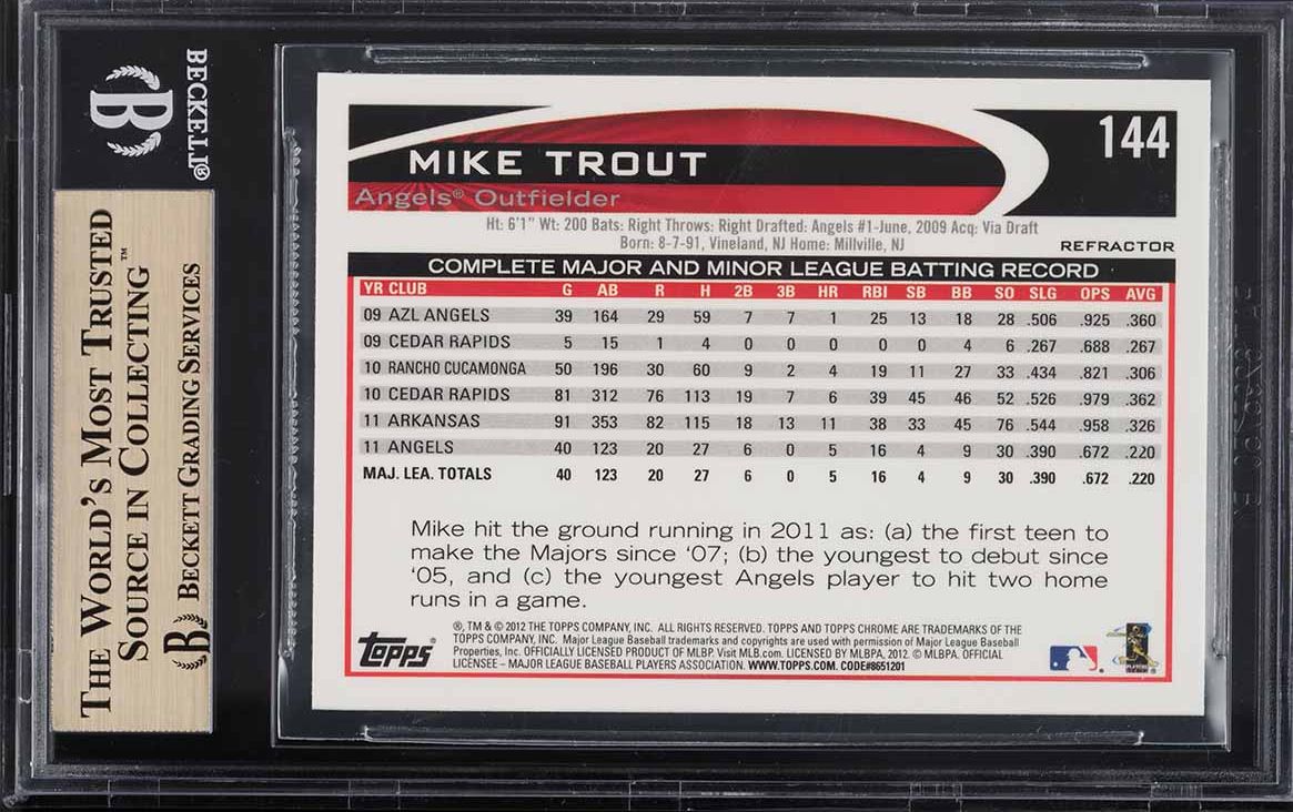 2012 Topps Chrome Xfractor Mike Trout #144 BGS 9.5 GEM MINT