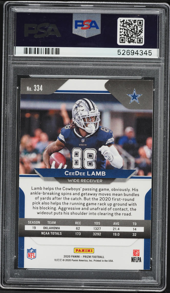 2020 Panini Prizm CeeDee Lamb ROOKIE #334 PSA 10 GEM MINT