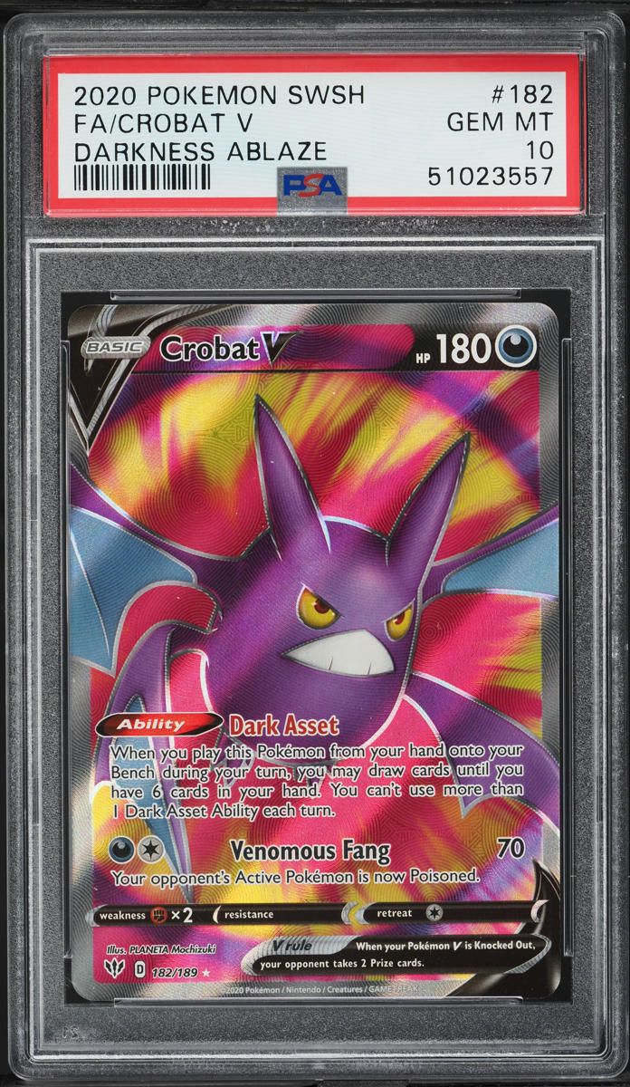 2020 Pokemon SWSH Darkness Ablaze Full Art Crobat V #182 PSA 10 GEM MINT