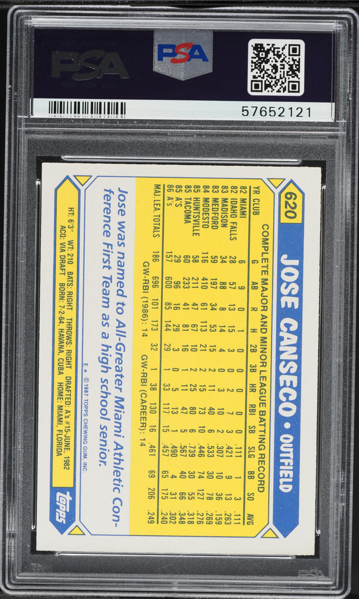 1987 Topps Tiffany Jose Canseco #620 PSA 7 NRMT