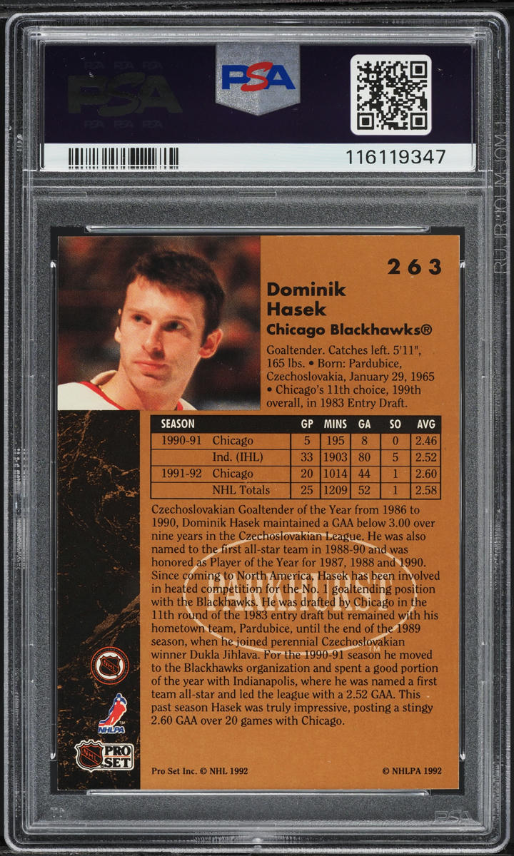 1991 Parkhurst Dominik Hasek ROOKIE #263 PSA 8 NM-MT