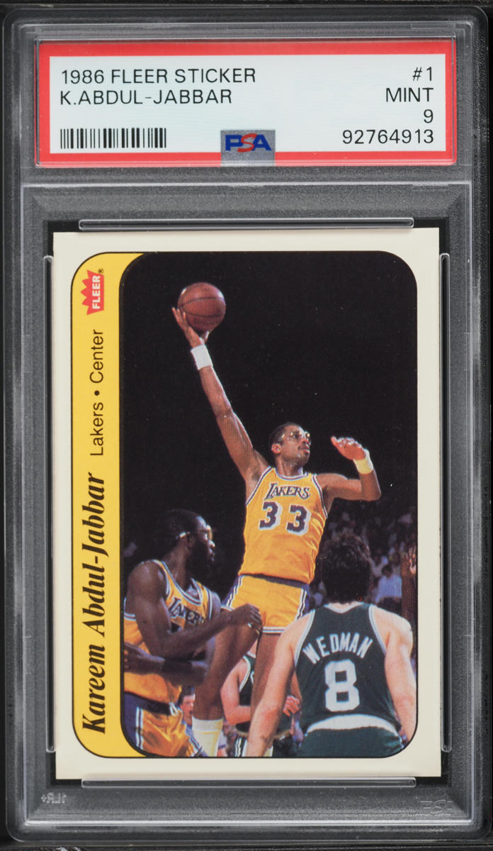 1986 Fleer Sticker Kareem Abdul-Jabbar #1 PSA 9 MINT